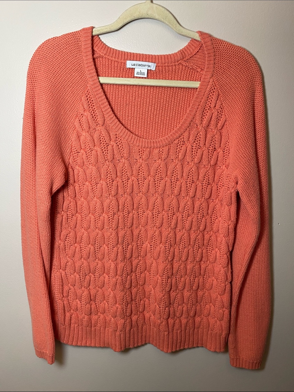 Liz Claiborne Coral Cable Scoop Neck Pullover